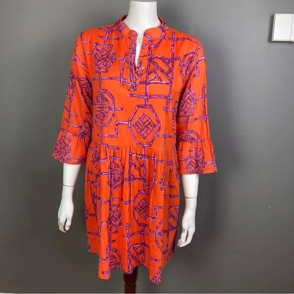 Jude‎ Connally dress small cotton tiered orange print gauzy India shift boho - Picture 2 of 13